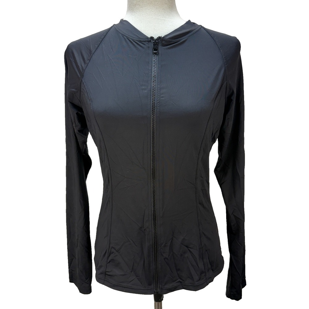 Niptuck Swim‎ Long Sleeve Full Zip Sun Safe Rashgurad Top Black Size 10 Jacket